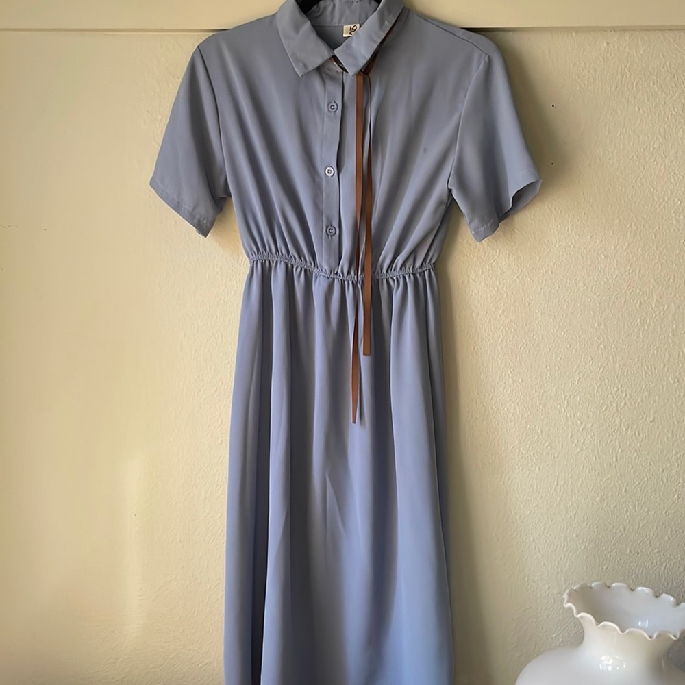 Dagege light blue sheer midi dress with neck tie detail
